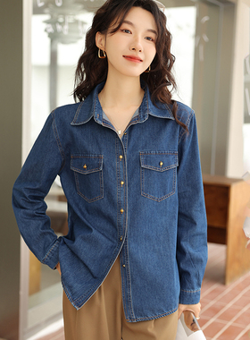 蓝色软牛仔衬衫女2025春季内搭叠穿长袖衬衣小个子正肩不卷边上衣