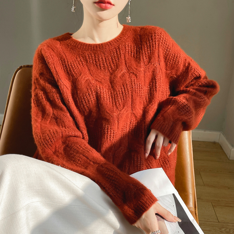 77%山羊绒23%桑蚕丝女士轻奢高端针织羊绒衫宽松显瘦纯色休闲上衣