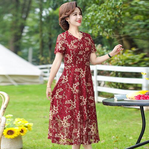 y77妈妈装夏装短袖洋气裙子中年女夏季a93中老年中长款夏天连衣裙