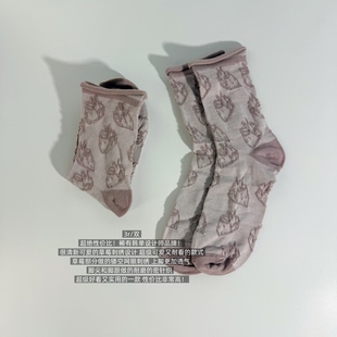 39包邮/超绝性价比！韩单设计师品牌！浮雕草莓镂空网眼中筒袜子