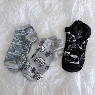 纯棉日系猫咪童趣浮雕印花四季 少量日单 短袜子船袜 包邮