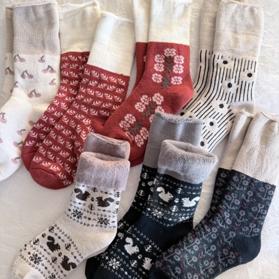 39包邮/超厚羊毛拉毛！日单森林房子纯棉加厚家居柔软中筒袜子
