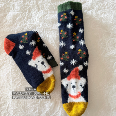 39包邮/再来冬日氛围！日单纯棉双层圣诞双层加厚中筒袜子