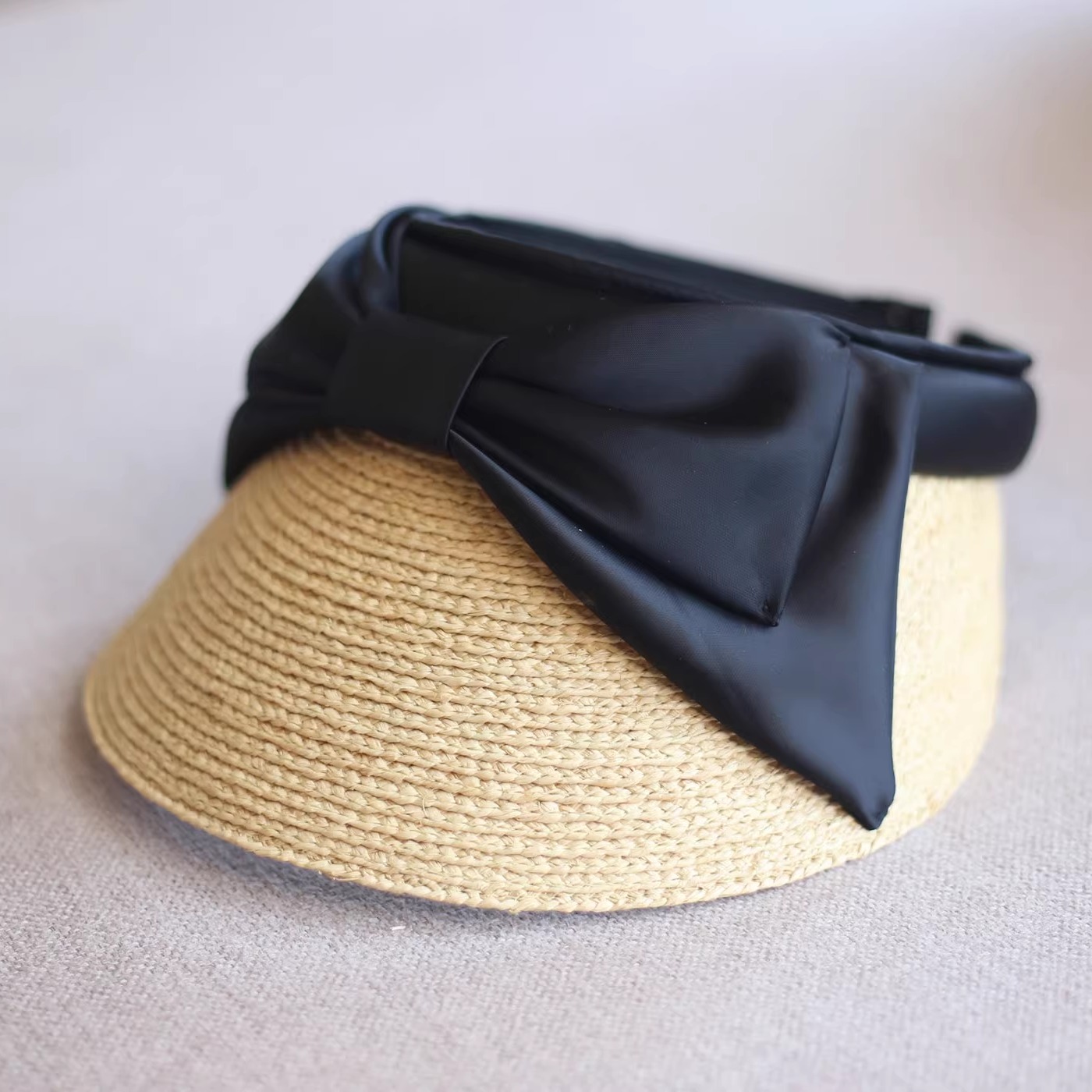 日本CA4款蝴蝶结空顶帽子女夏季防晒草帽拉菲草太阳帽通勤遮阳帽