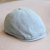 复古水洗牛仔前进帽女春秋季 日系大头围画家帽显脸小鸭舌贝雷帽子