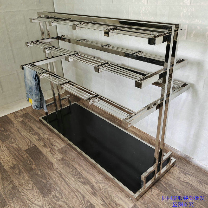 不锈钢加长双面裤台中岛架商场男装店裤架展示架服装超市挂西裤架