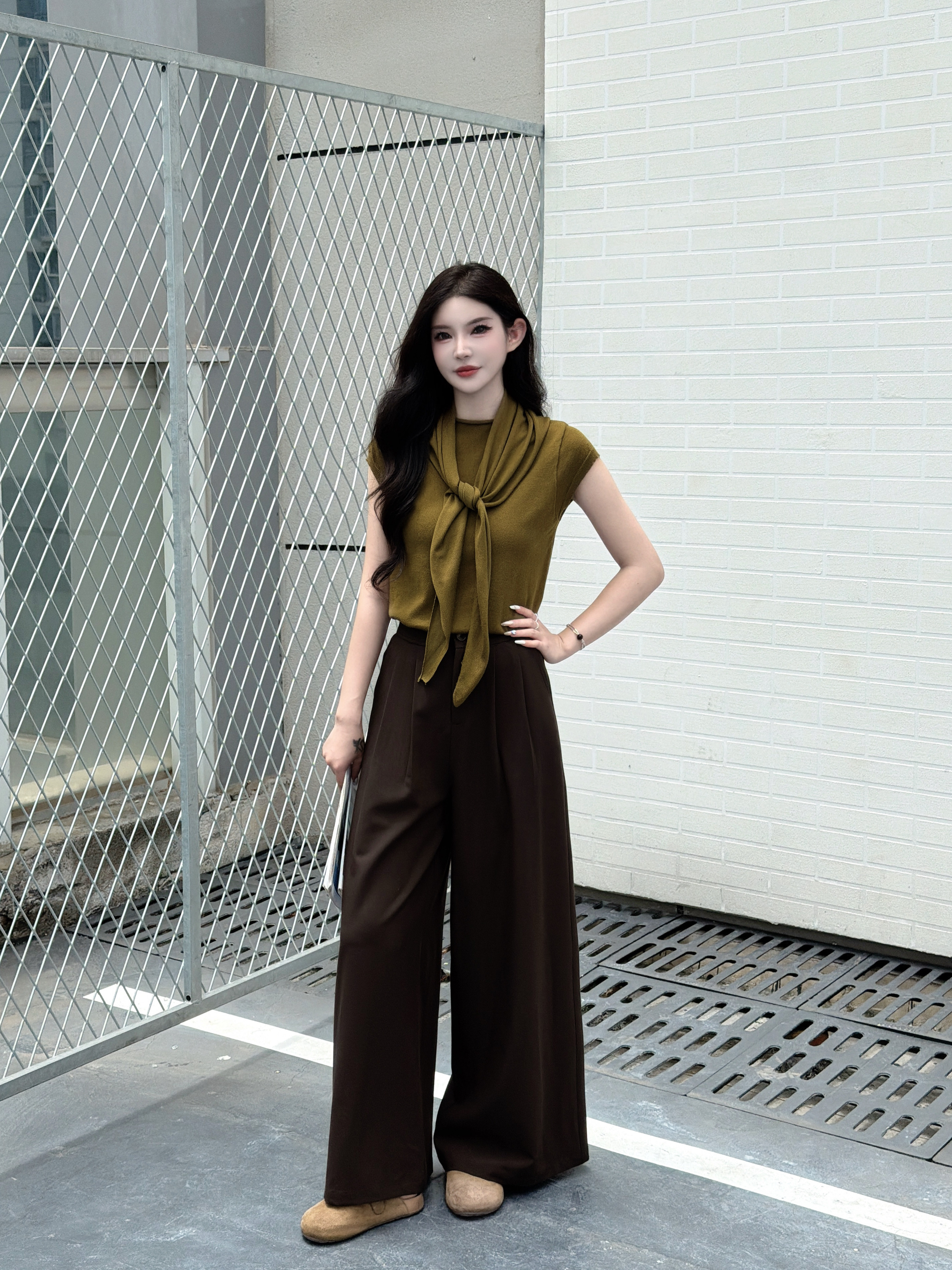 洋气减龄韩版套装女2026秋季新款显瘦百搭披肩短袖阔腿裤两件套潮