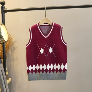 儿童针织马甲背心毛衣坎肩学院风男童女童春秋班服小学生校服毛衫