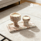 简约宝格丽粉大理石纹烛台花瓶套组家居装 饰摆件餐桌烛光台