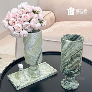 高级感法式复古花瓶云中翡翠烛台托盘大口径风灯花瓶插花鲜花干花