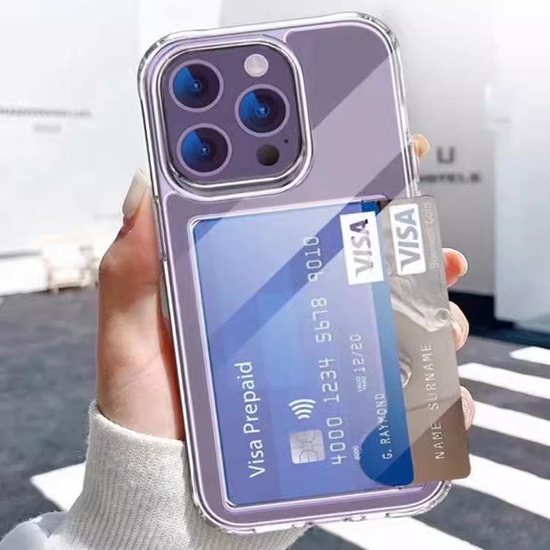 适用苹果双插卡透明卡包手机壳