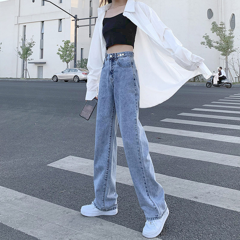 高腰直筒牛仔裤女2021春夏季破洞阔腿裤胖MM腿粗遮肉显瘦情侣裤潮在类目 男装, 牛仔裤中 - 来自Buy2taobao.com提供专业的淘宝代购服务