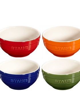 法国Staub珐琅陶瓷12cm中式水果沙拉甜品米饭碗14cm面碗彩虹6件套