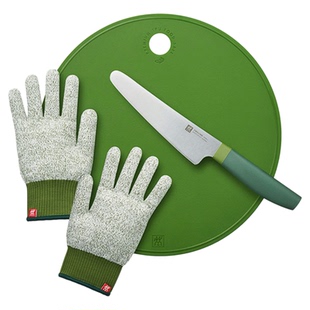 德国双立人Now 3件套蔬菜水果刀安全无刀尖青色防割手套 S新手套装