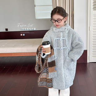 女童羊羔绒外套2025冬装新款韩国儿童洋气仿皮毛一体中长款大衣