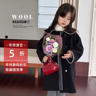 lovi家女童羊毛呢大衣2025秋冬装儿童韩系加厚外套女童洋气中长款
