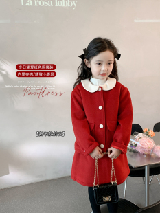 韩国童装夹棉翻领套装秋冬女童洋气气质小香风毛呢外套半裙潮