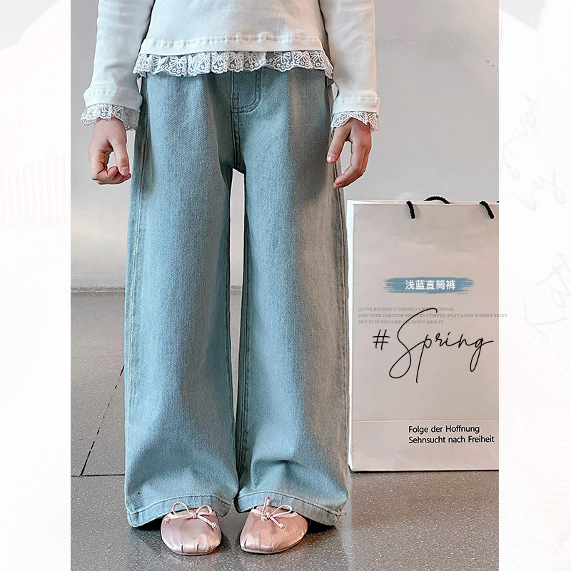 L家女童牛仔裤25春秋季新款儿童浅蓝色牛仔裤直筒裤百搭弹力裤子,童装/婴儿装/亲子装,儿童牛仔裤,淘宝优惠券,粉丝福利购,淘宝优惠卷