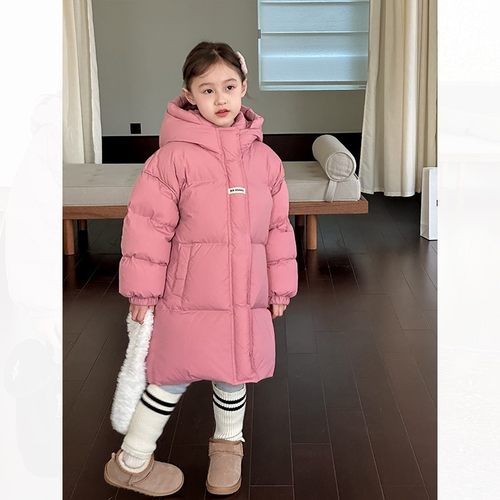 女童羽绒服中大童女孩韩系加厚保暖中长款90白鸭绒三防羽绒外套