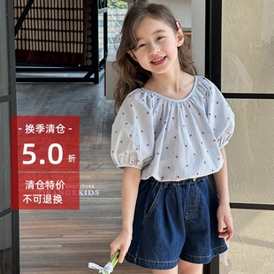 中大童女孩甜美短袖 L家女童娃娃衫 儿童韩系夏装 2025夏季 上衣 新款
