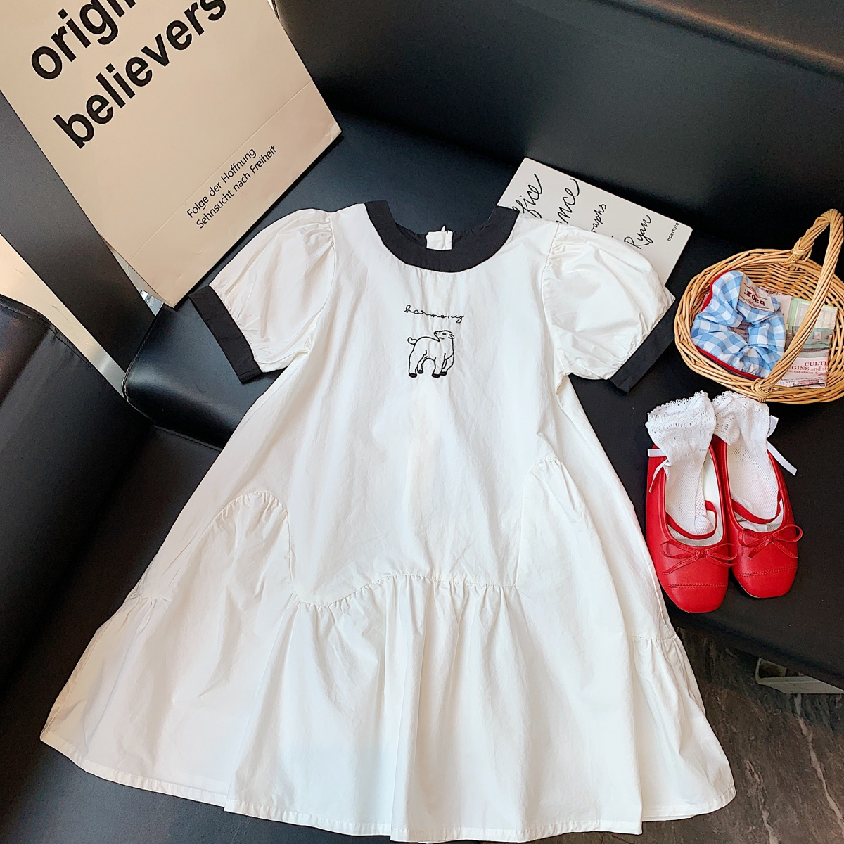 女童连衣裙2025夏季新款儿童韩系白色短袖公主裙中大童时髦裙子