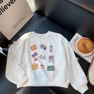 儿童卫衣25春秋季新款女童白色韩版卡通印花宽松休闲中大童上衣潮