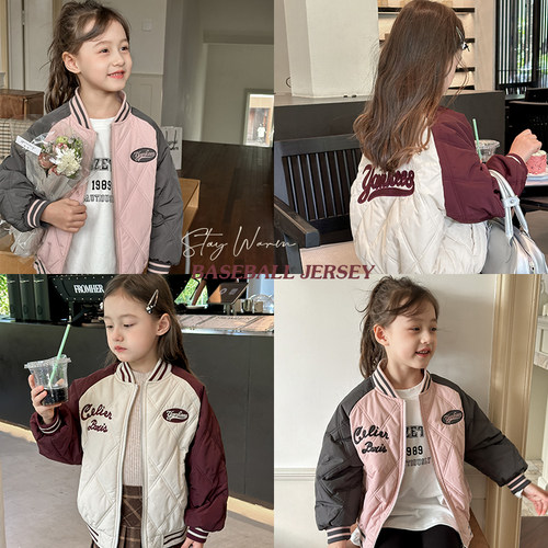 冬季女童棉服儿童夹棉棒球服保暖外套中大童秋冬潮酷拼色棉衣