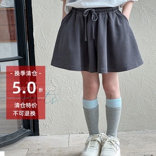 女童灰色銅氨絲熱褲 兒童短褲 新款 中大童百搭洋氣褲 2025夏季 子潮