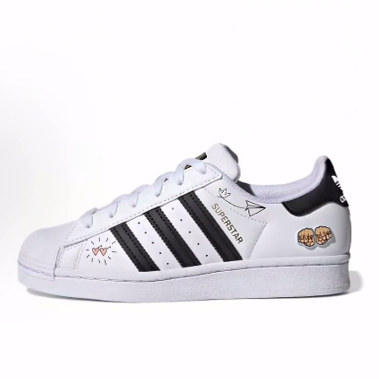 adidas originals SUPERSTAR J 圆头 耐磨 低帮 板鞋 白黑蓝色