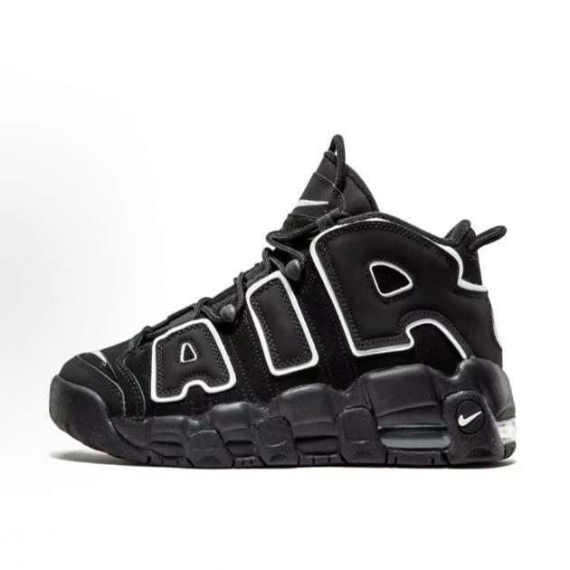 Nike Air More Uptempo 皮革 舒适运动中帮 篮球鞋 黑白 青少年