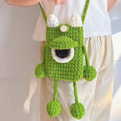 丑萌大眼怪兽手机包手工编织diy材料包冰条线钩针粗毛线自制礼物