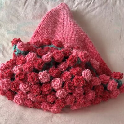 手工编织DIY中国红渐变玫瑰花束材料包长绒毛线团花束毯子