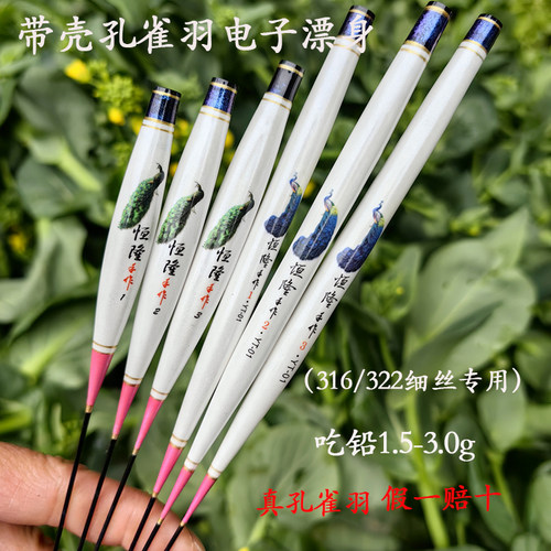 手工带壳孔雀羽电子夜光漂身