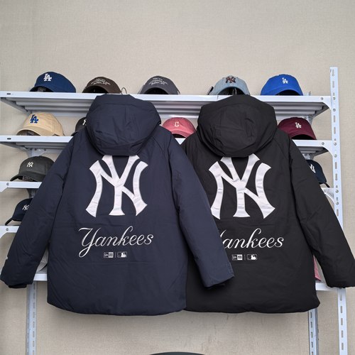 NEW ERA纽亦华联名款MLB男女冬季中长款工装连帽羽绒服14742086