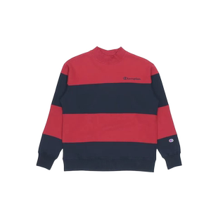 Champion/ 日版情侣款男女同款休闲圆领套头条纹加绒保暖卫衣