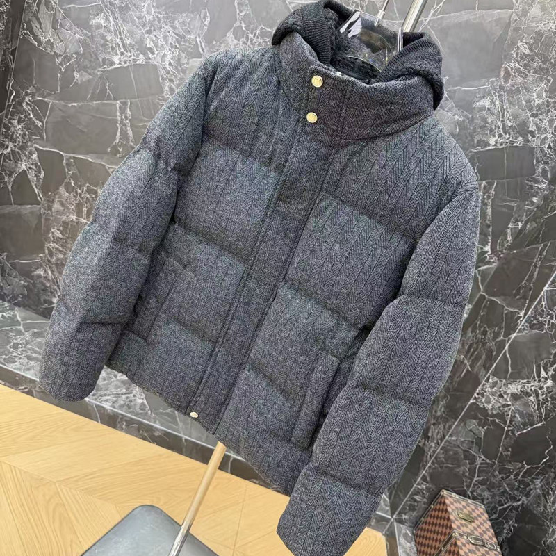 欧货高端冬季加厚老钱风保暖针织90鹅绒羽绒服男灰色商务简约外套