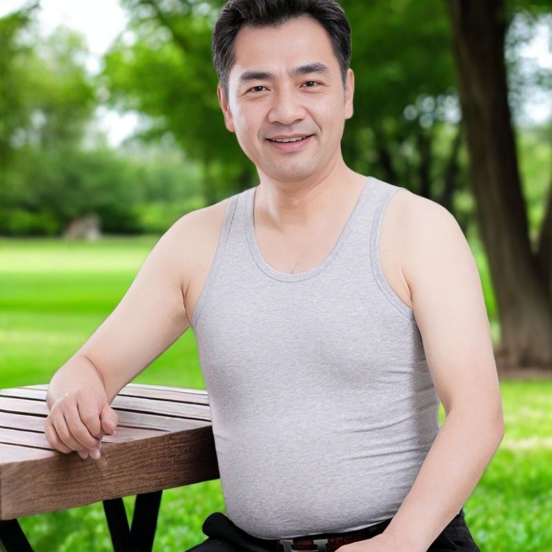 中年男士纯棉汗背心夏季宽松大码全棉中老年人爸爸爷爷老人打底衫