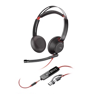 Plantronics/缤特力C5220双耳头戴式USB+3.5mm电脑耳机单耳C5210