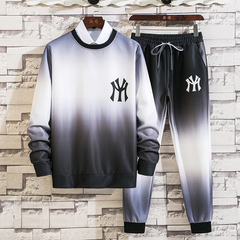 New style bodywear pants suit men's round neck gradual change trend suit run volume