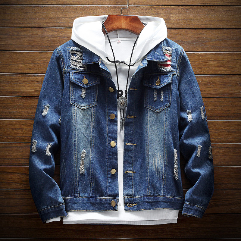New denim jacket Korean solid color holed jacket