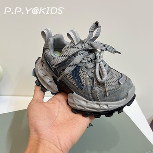 真皮四季款儿童老爹鞋2026新款春秋中大女童运动鞋网面透气男童鞋