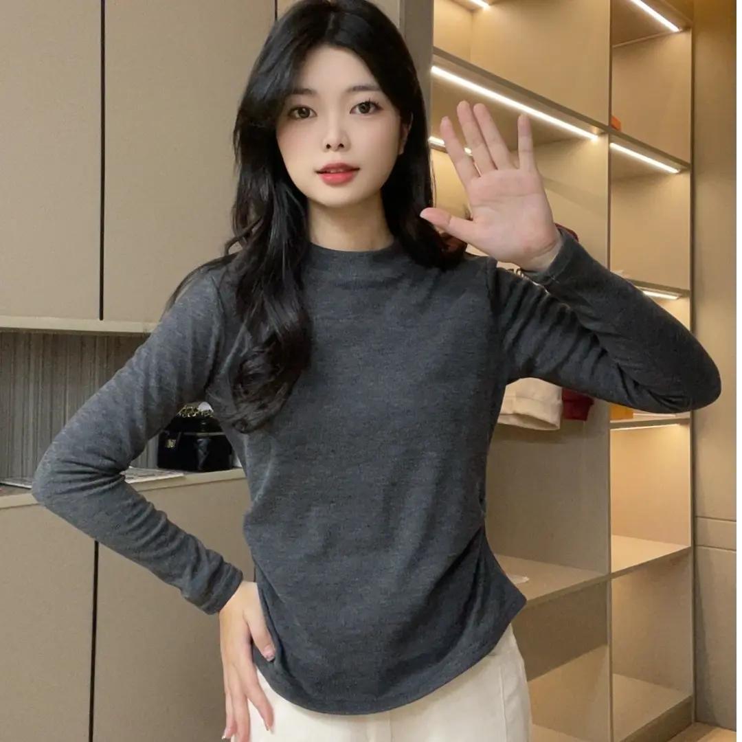 大码女装半高领秋冬加绒打底衫秋冬新款叠穿内搭修身长袖t恤上衣