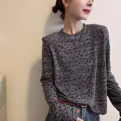 大码女装印花小爱心长袖加厚T恤秋冬新款韩版洋气内搭打底衫上衣