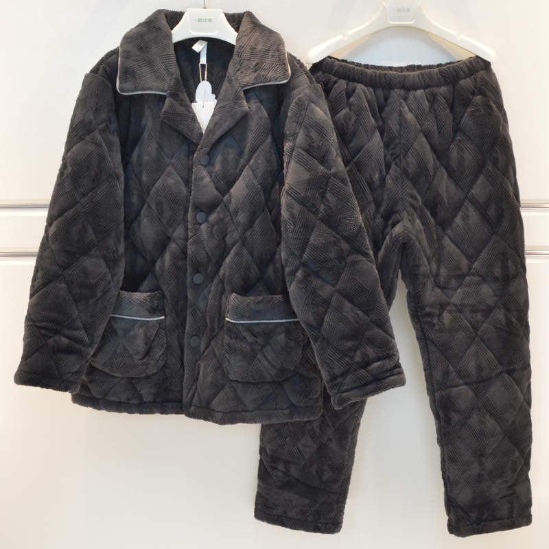 妮可雅睡衣冬季男幕丝绒剪花三层加厚夹棉时尚保暖青年家居服棉袄