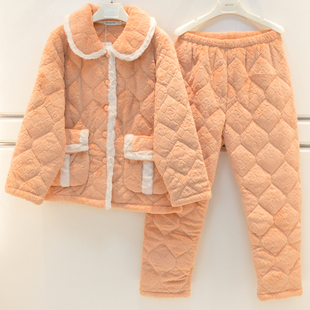 精雅睡衣2024冬季女士三层加厚夹棉牛奶绒烂花时尚保暖棉袄家居服