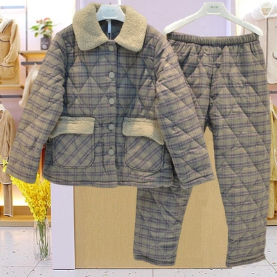妮可雅情侣睡衣冬季男女纯棉梭织格子加厚夹棉时尚保暖家居服棉袄