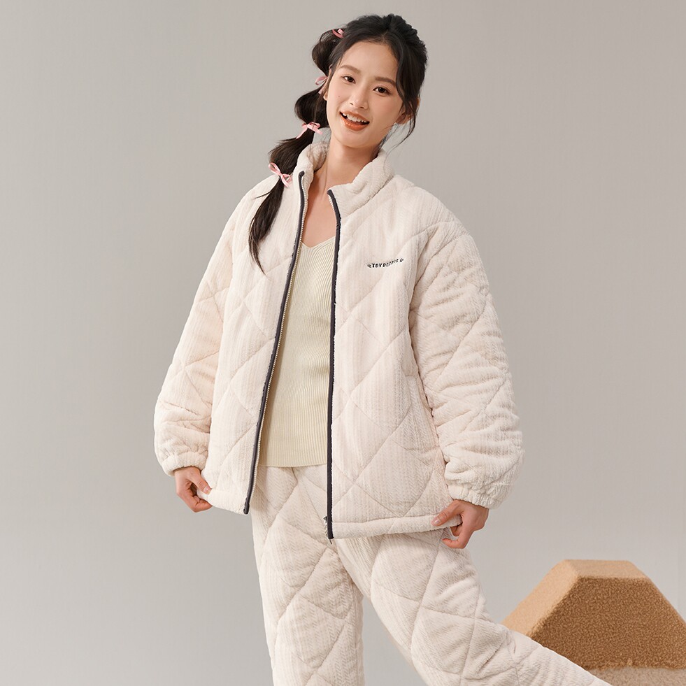安之伴冬季女加厚珊瑚绒睡衣