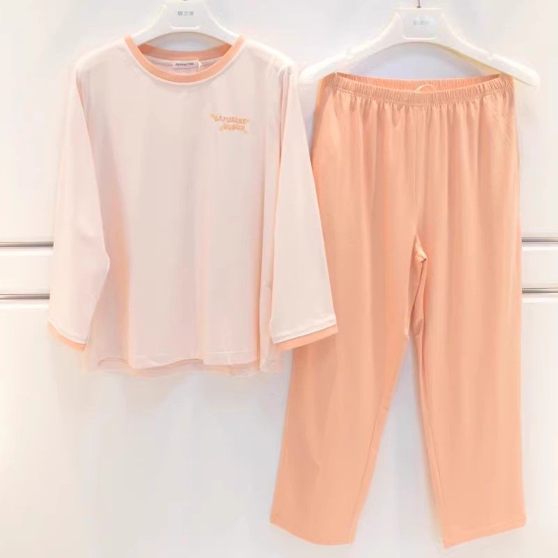 精雅睡衣2026夏春季女士薄荷纯棉针织简约长袖休闲圆领家居服套装
