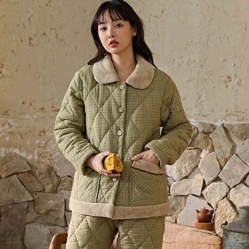 安之伴睡衣冬女三层加厚纯棉梭织夹棉时尚保暖青年可爱家居服棉袄