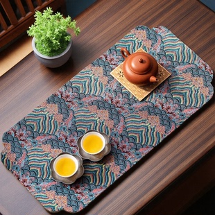 宫廷风云锦茶席双面主人干泡席禅意织锦布艺吸水茶桌垫布隔热茶旗